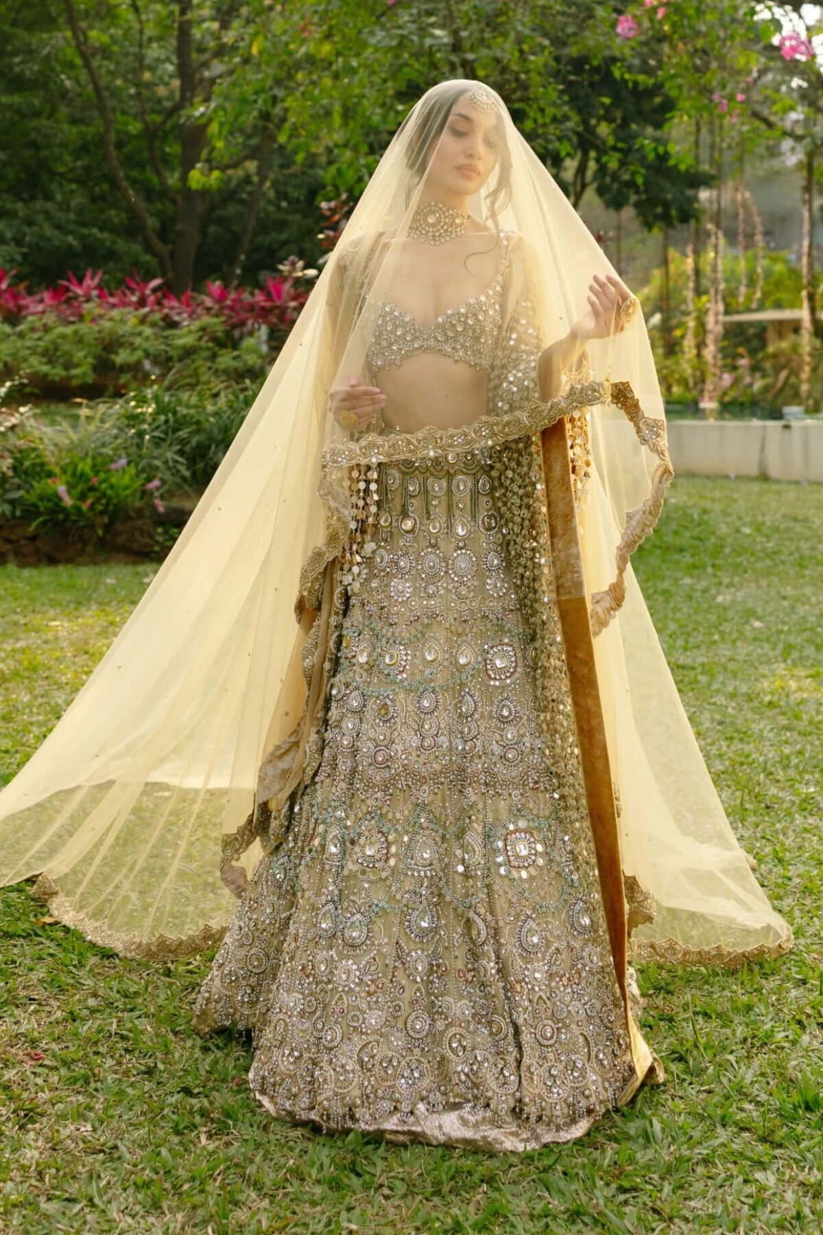 Mrigakshi blush pink lehenga and veil set