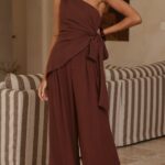 Leela One Shoulder Top and Pants Set - Brown