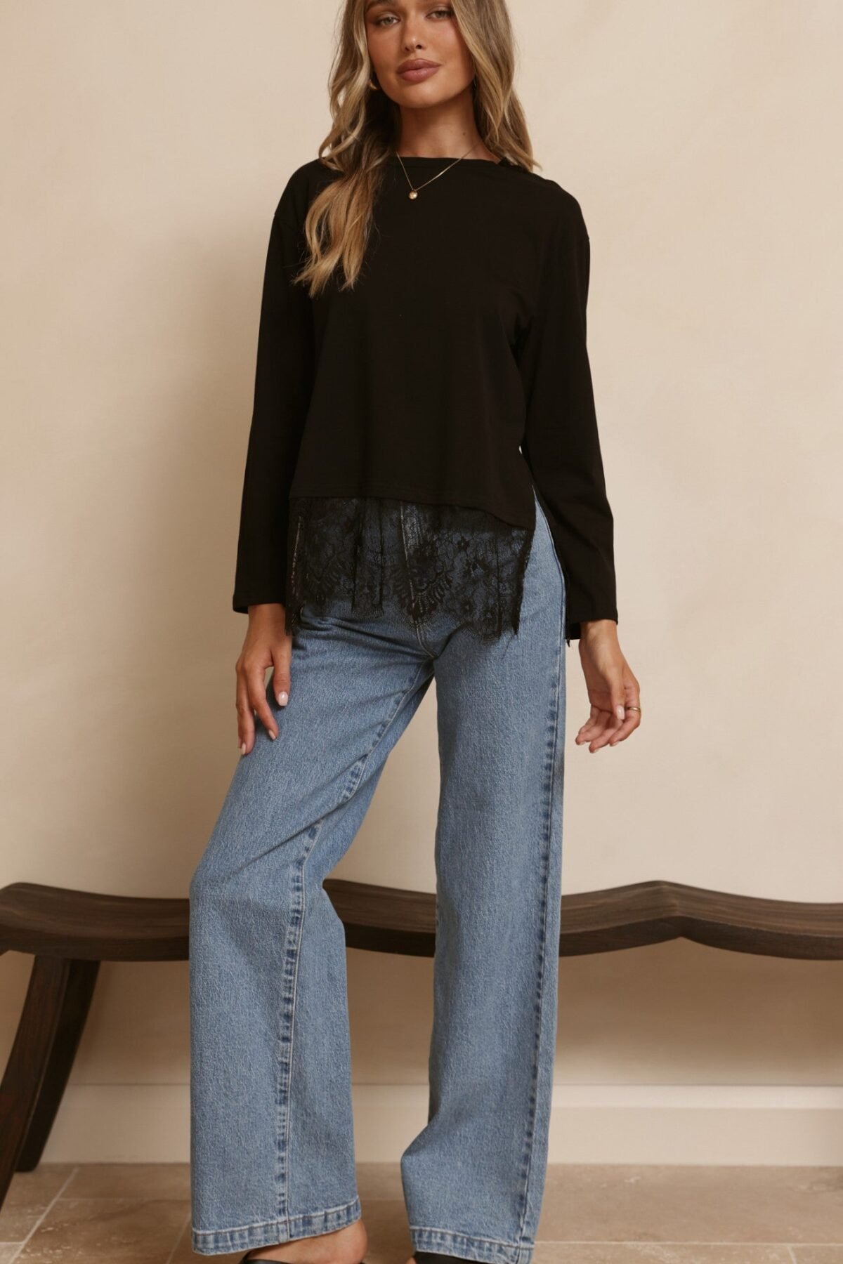 Alina Lace Trim Top - Black