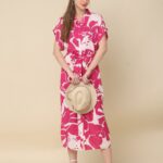 Pink Printed Rayon Midi Dress
