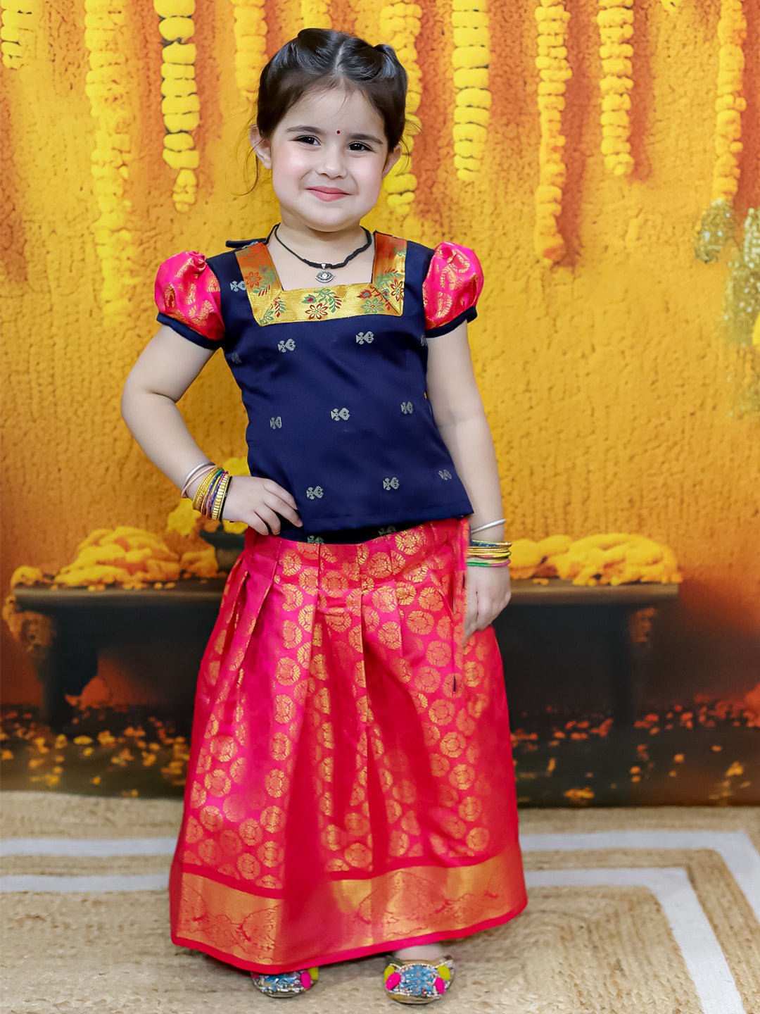 Fast Wear Half Sleeve South  Pavda Pattu Lehenga Choli