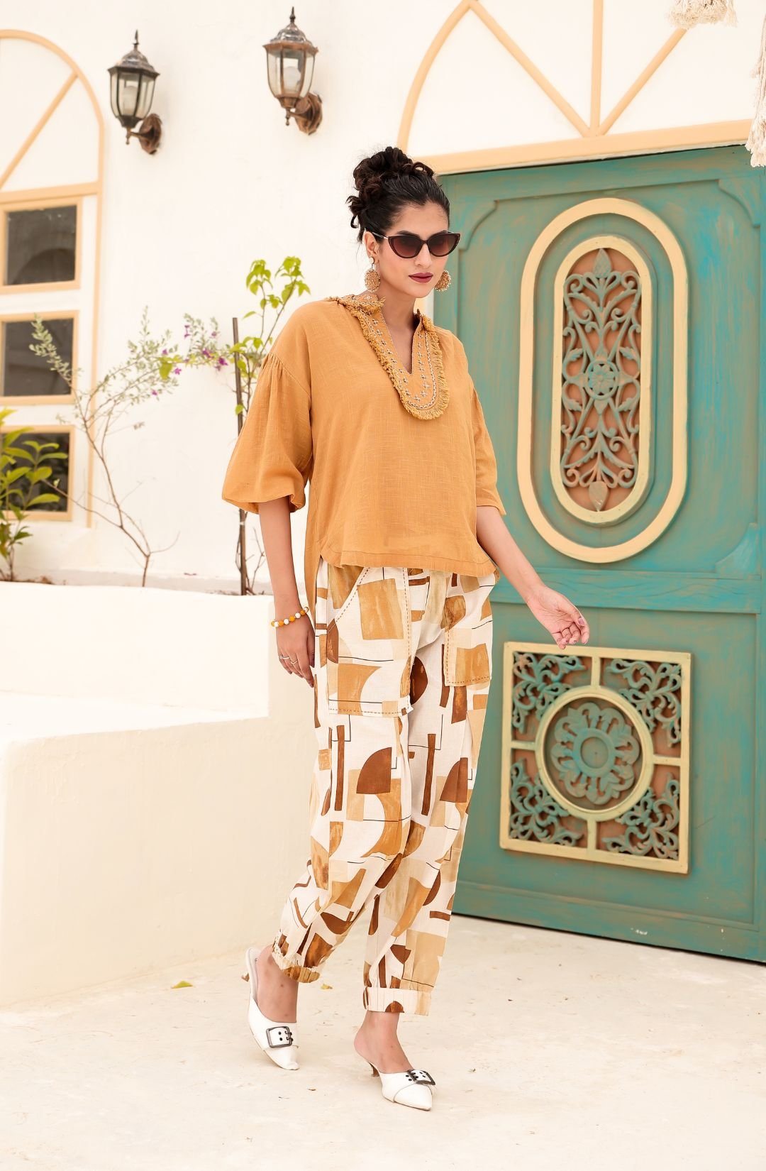 Tan Brown Abstract Printed Co-ord Set