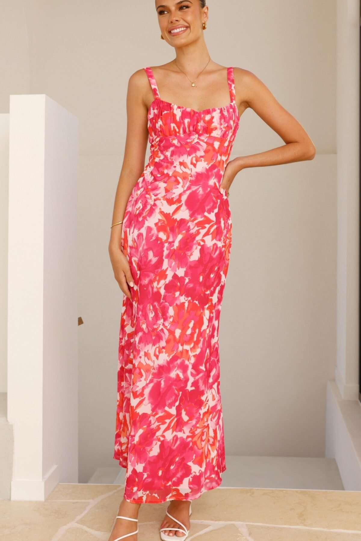 Margo Midi Dress - Pink/Red Floral