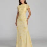 Floral Embellished High Neck Gown