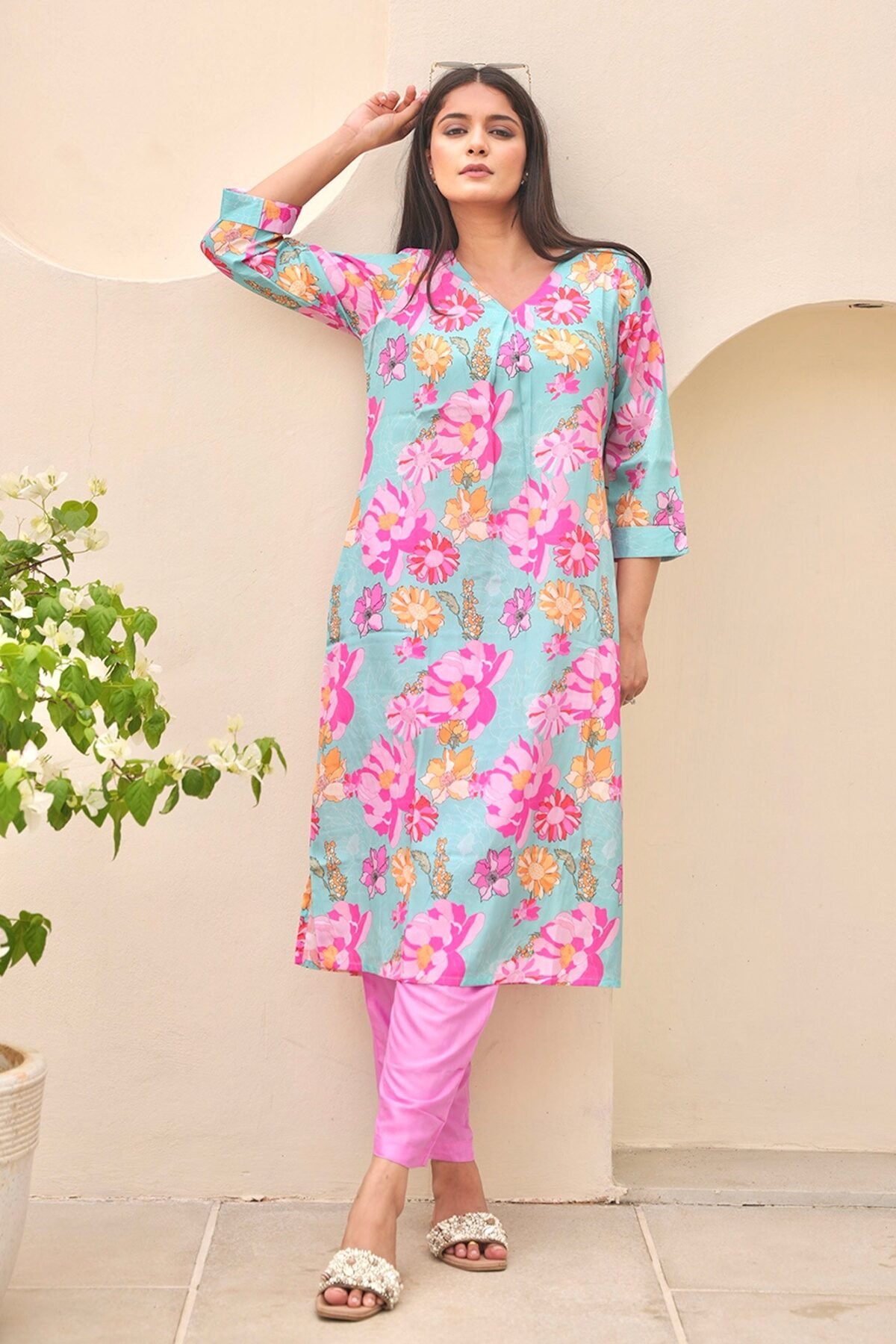 Blue Floral Digital Print Co-Ord Set
