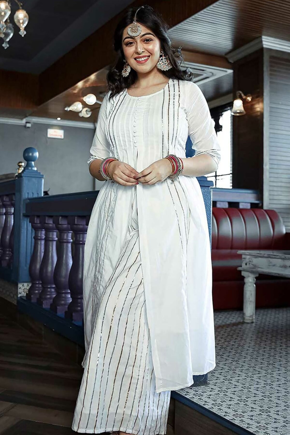 White Cotton Kurta Palazzo Set