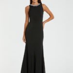 Black Embellished Neck Trumpet Gown