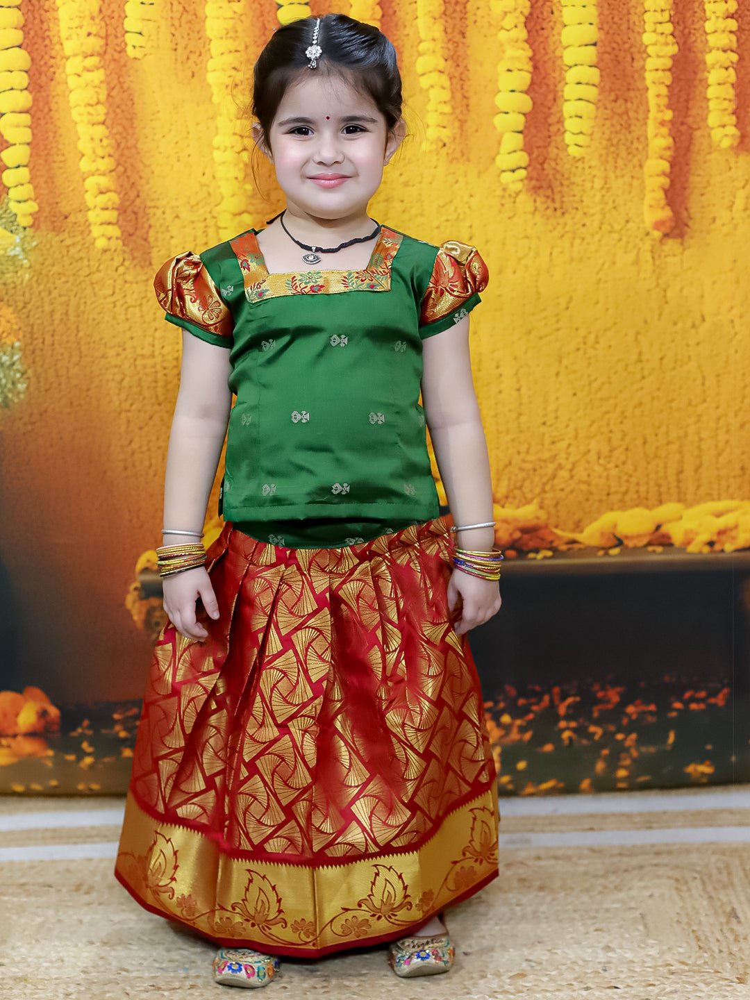 Fast Wear Half Sleeve South  Pavda Pattu Lehenga Choli