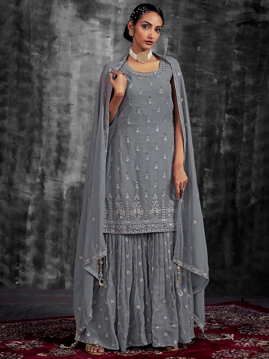 Grey Designer Georgette Salwaar Kameez