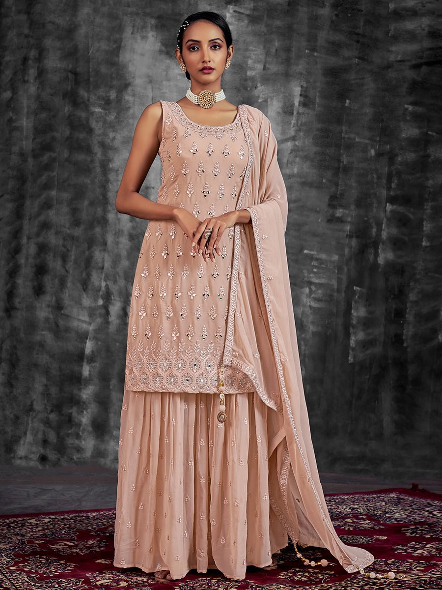 Peach Designer Georgette Salwaar Kameez