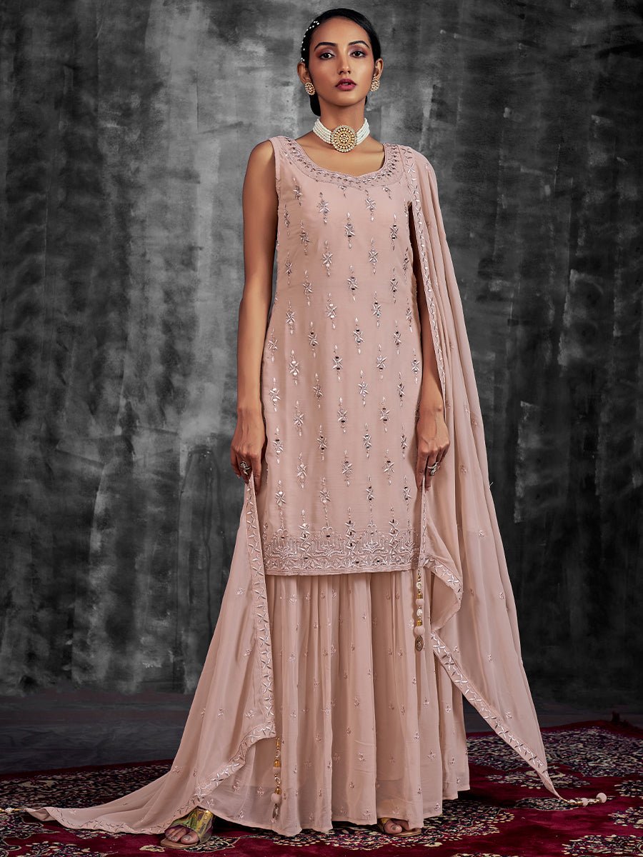 Peach Designer Georgette Salwaar Kameez