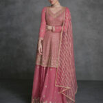 Coral Peach Designer Georgette Salwar Suit