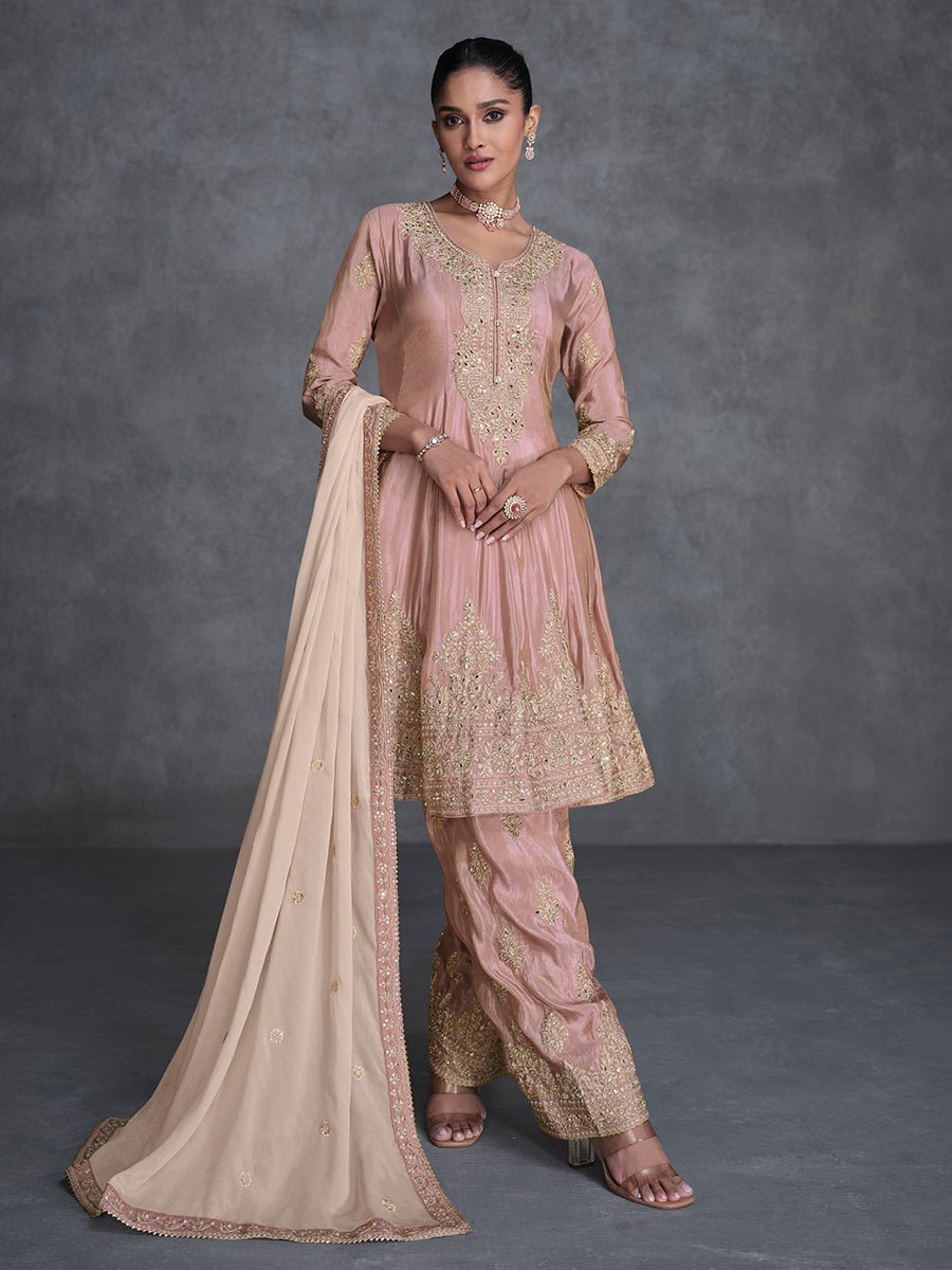 Light Pink Designer Organza Silk Salwar Suit