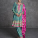 Turquoise Blue Designer Organza Silk Salwar Suit