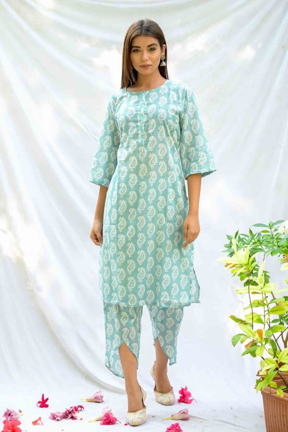 Pastel Blue Dhoti Set