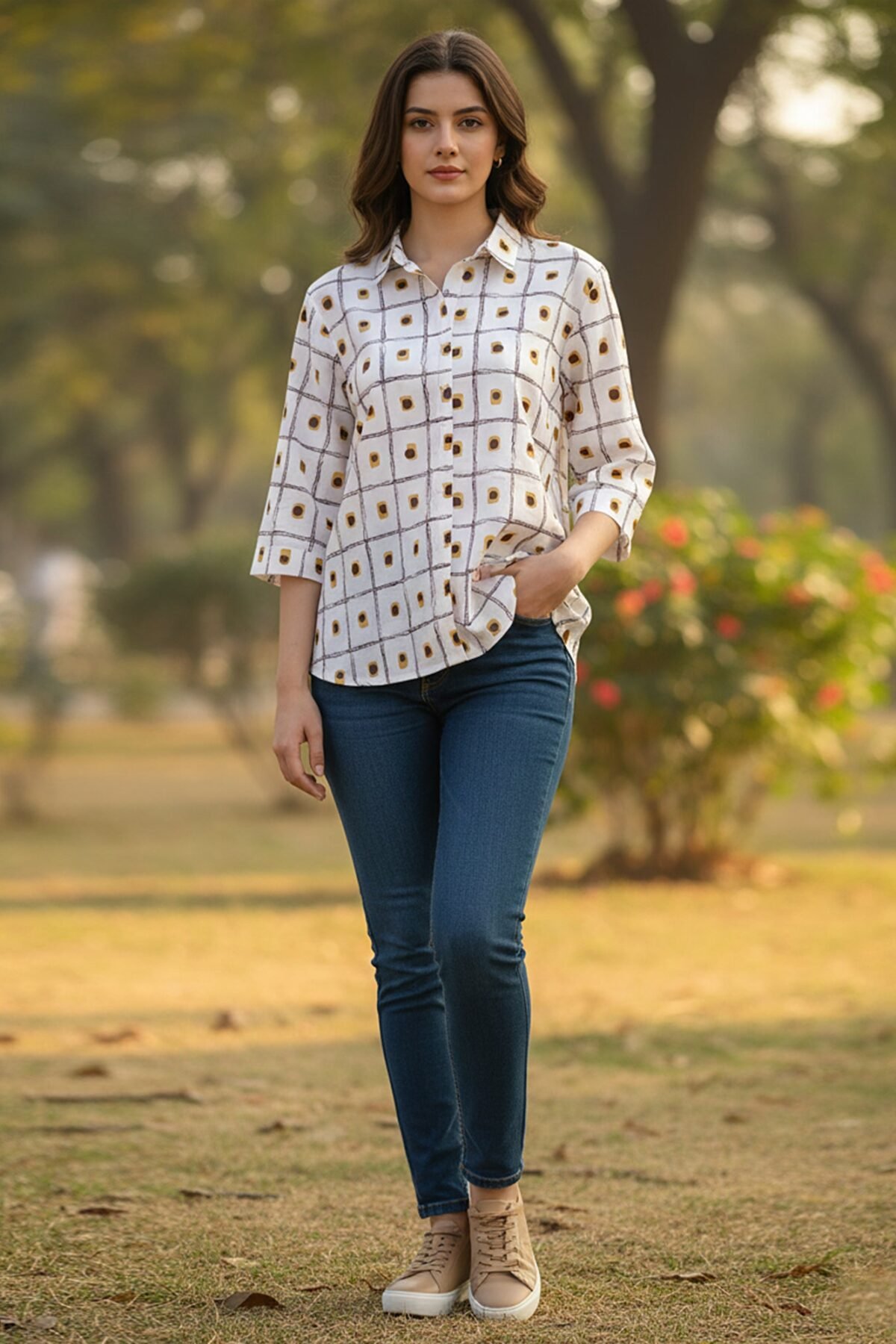Rosy brown printed cotton shirt