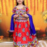 Fast Wear Embroidered Printed Cotton Chaniya Choli Dupatta  Set For Girls