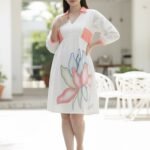 Printed Cotton Cambric Mini Dress with Soft Pink Detailing