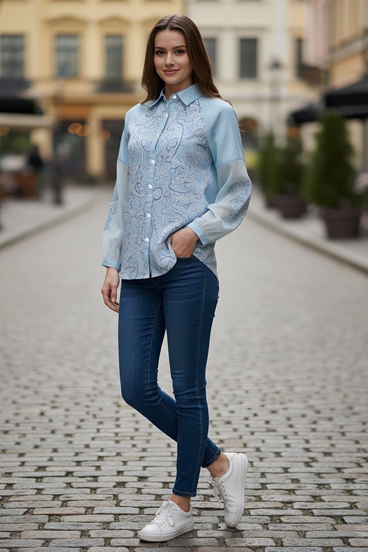 Sky Mist Paisley Printed Blue Cotton Shirt