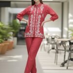 Floral Threadwork Maroon Co-ord Set
