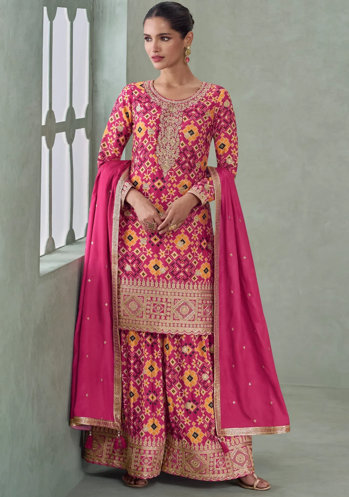 Pink Chinnon Silk Salwar Suit