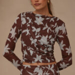 Adira Long Sleeve Top - Chocolate/Blue Print