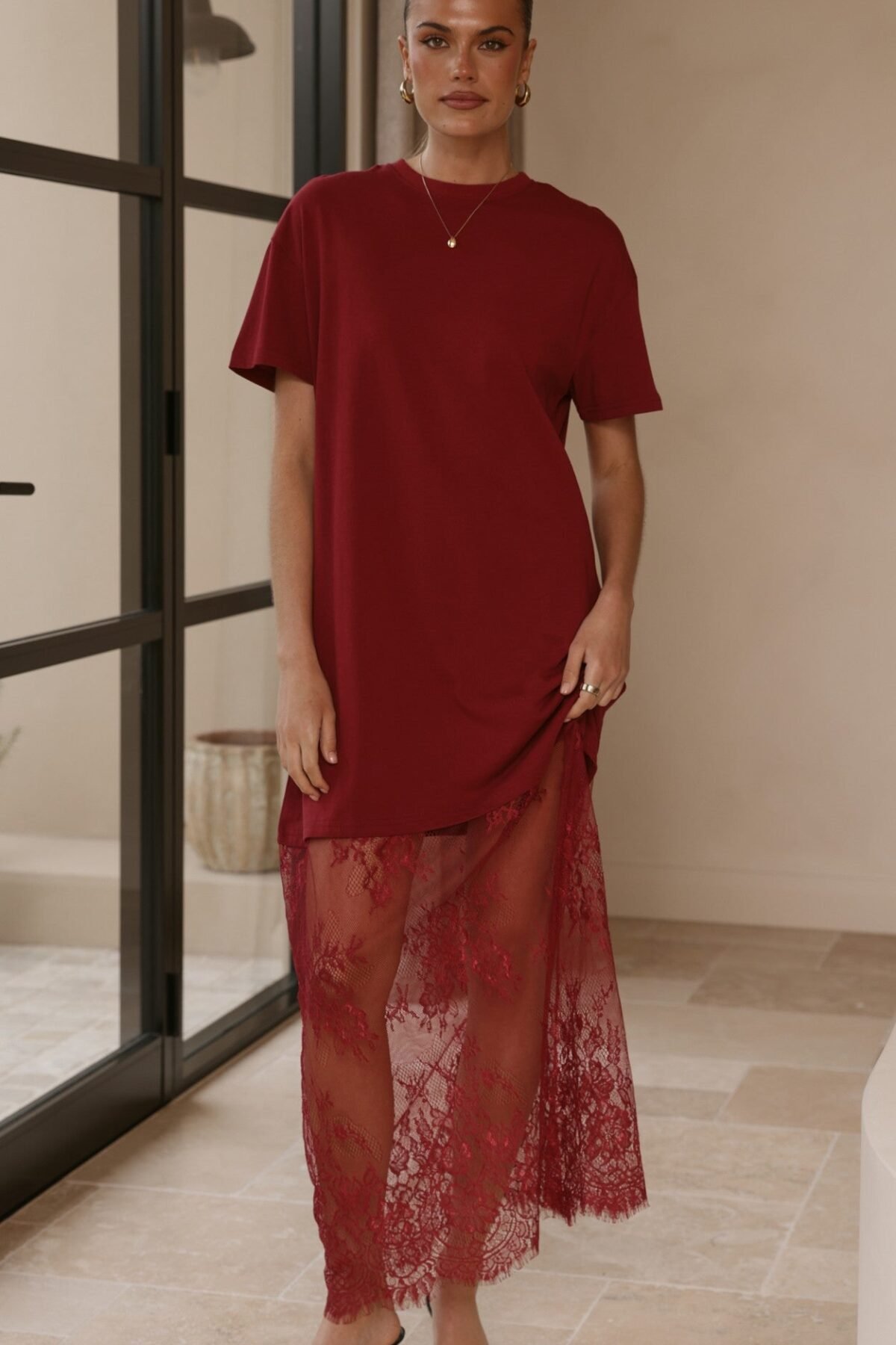 Adora T-Shirt Maxi Dress - Wine