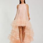 Tulle High Neck Sleeveless Ruffled Hem Hi-Low Gown