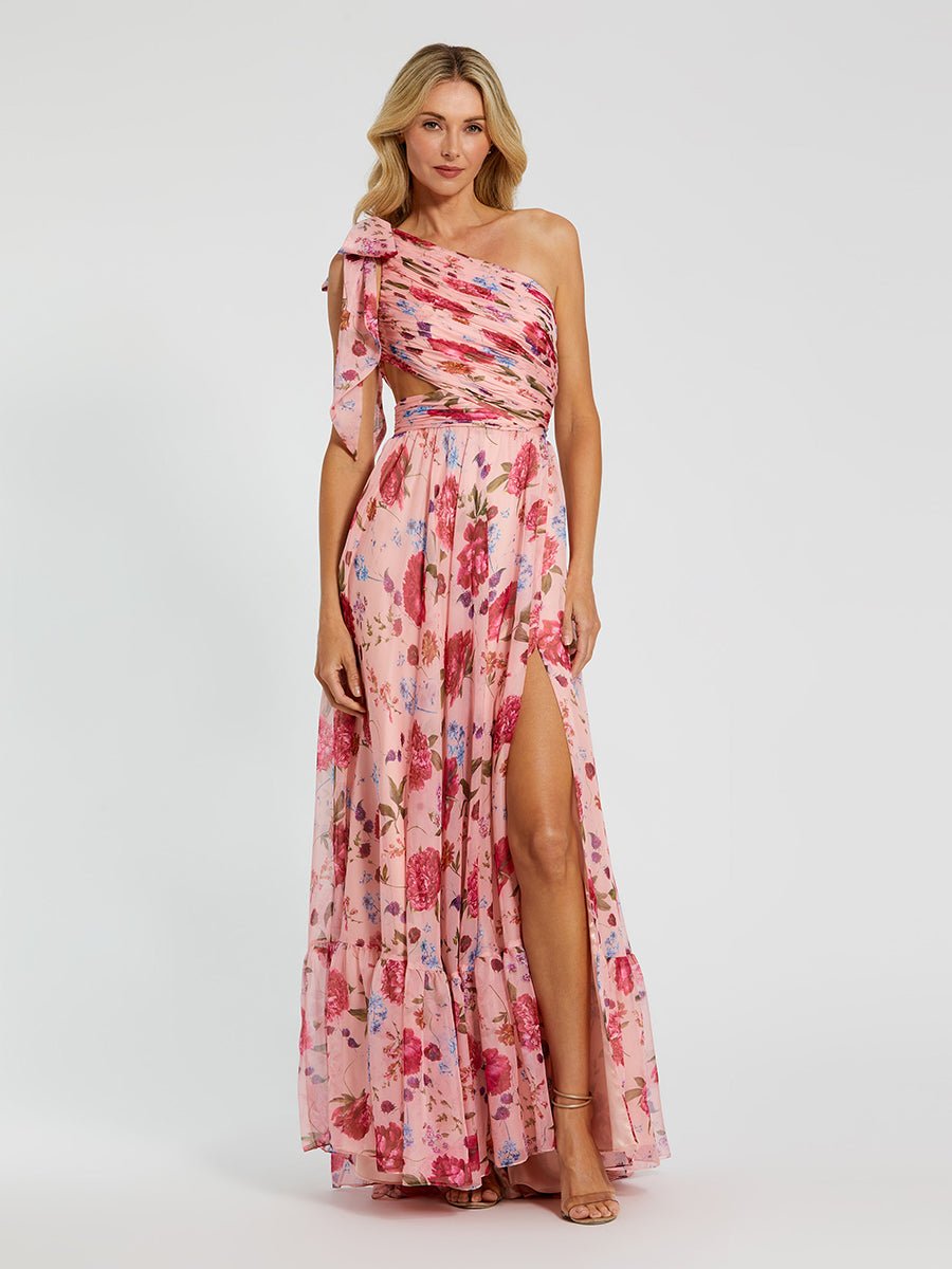 Pink Side Cut Out One Shoulder Gown