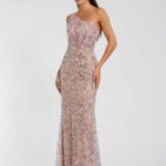 Pink Floral Embellished One Shoulder Column Gown