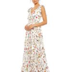 White Floral Print Sleeveless Soft Tie Shoulder Gown