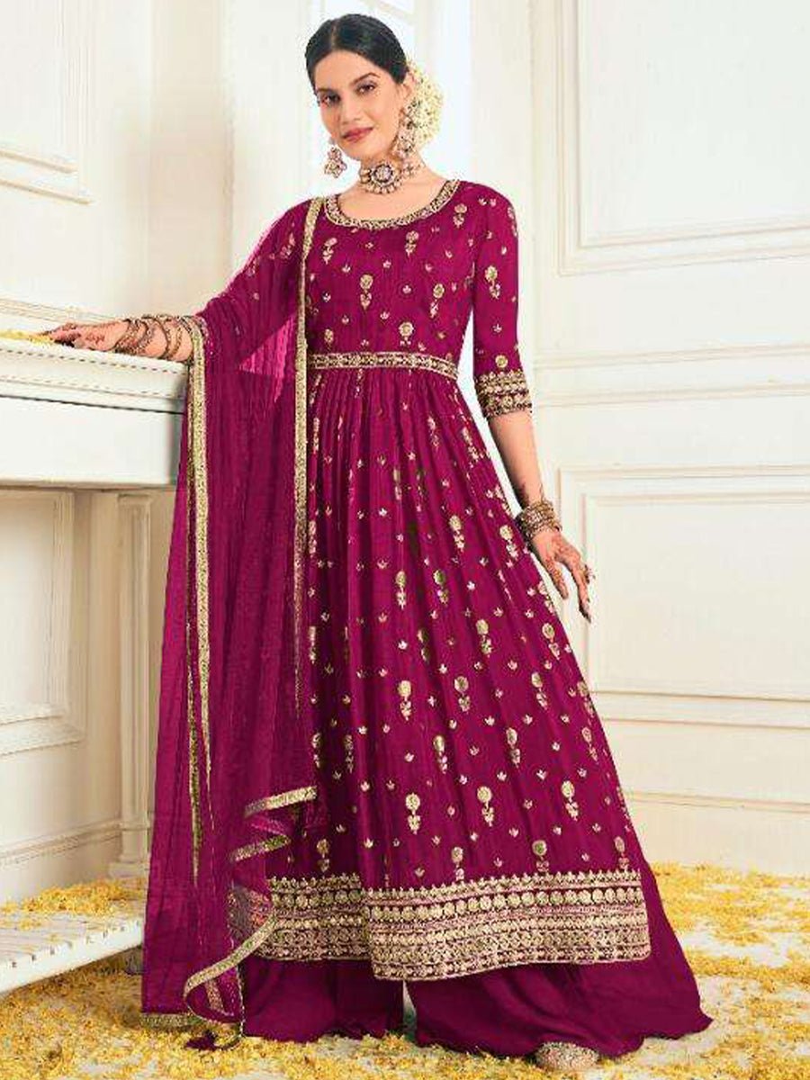 Zara Magenta Organza Jacquard Salwar Suit