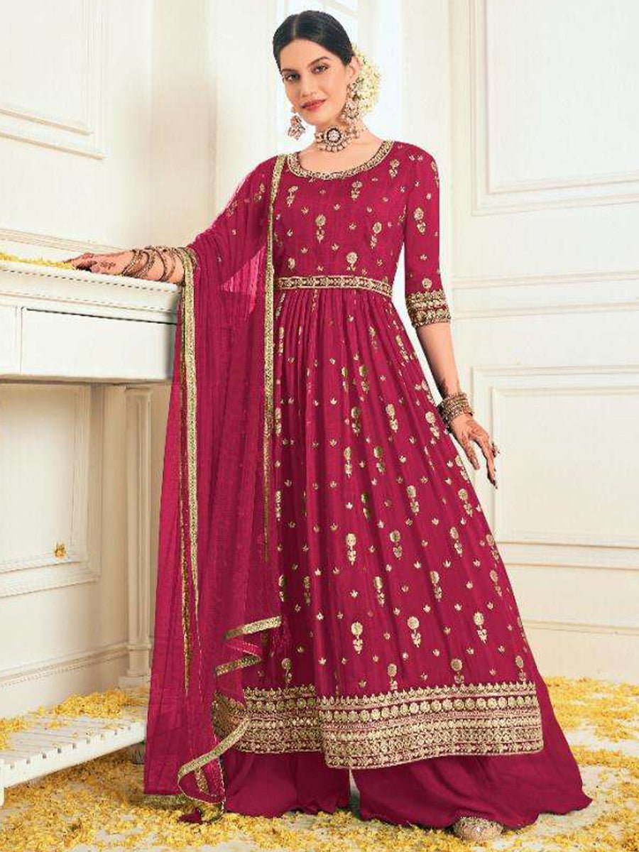 Alicia Fushia Pink Organza Jacquard Salwar Suit