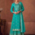 Alicia Teal Green Georgette & Chinon Sharara Suit