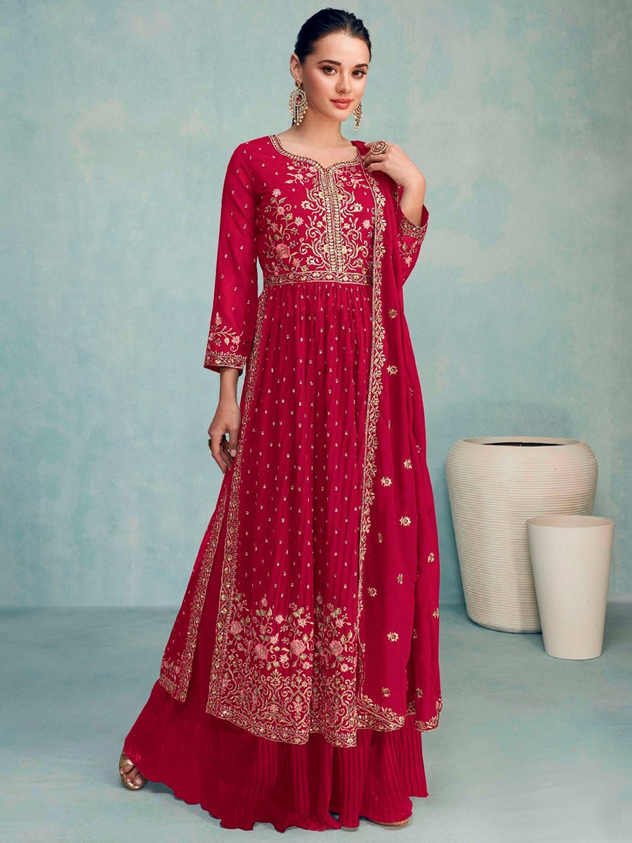 Rabina Red Designer Georgette Palazzo Suit