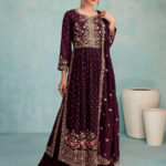 Naz Purple Designer Georgette Palazzo Suit