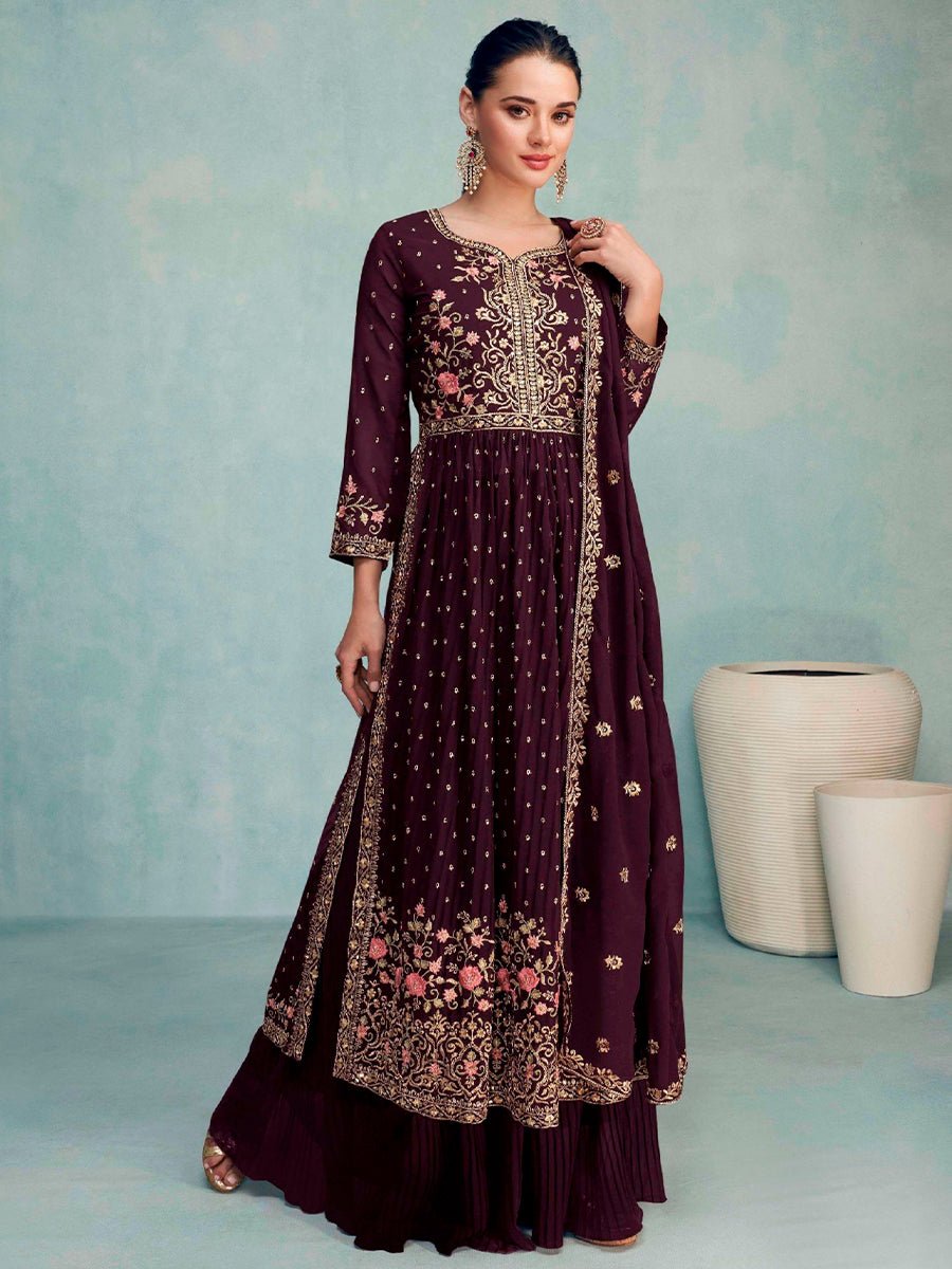 Naz Purple Designer Georgette Palazzo Suit
