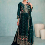 Fadia Teal Designer Georgette Palazzo Suit