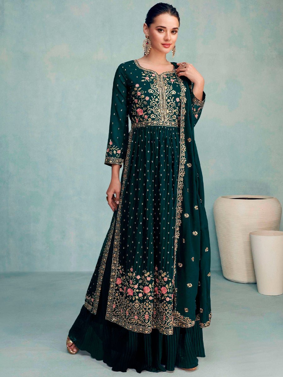 Fadia Teal Designer Georgette Palazzo Suit