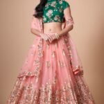 Designer Pink And Green   Color Lehenga Choli With Zari And Sequence ,Thread Embroidery Work Wedding Party Wear Lehenga Choli With Dupatta