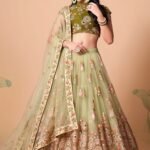 Designer Mehendi   Color Lehenga Choli With Zari And Sequence ,Thread Embroidery Work Wedding Party Wear Lehenga Choli With Dupatta