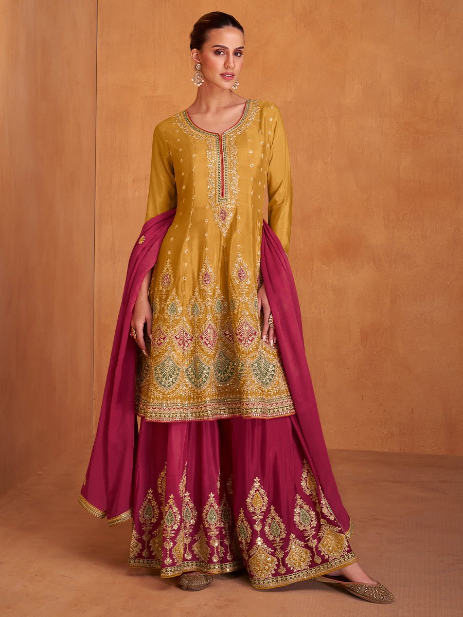 Mustard Yellow Designer Chinon Salwar Suit