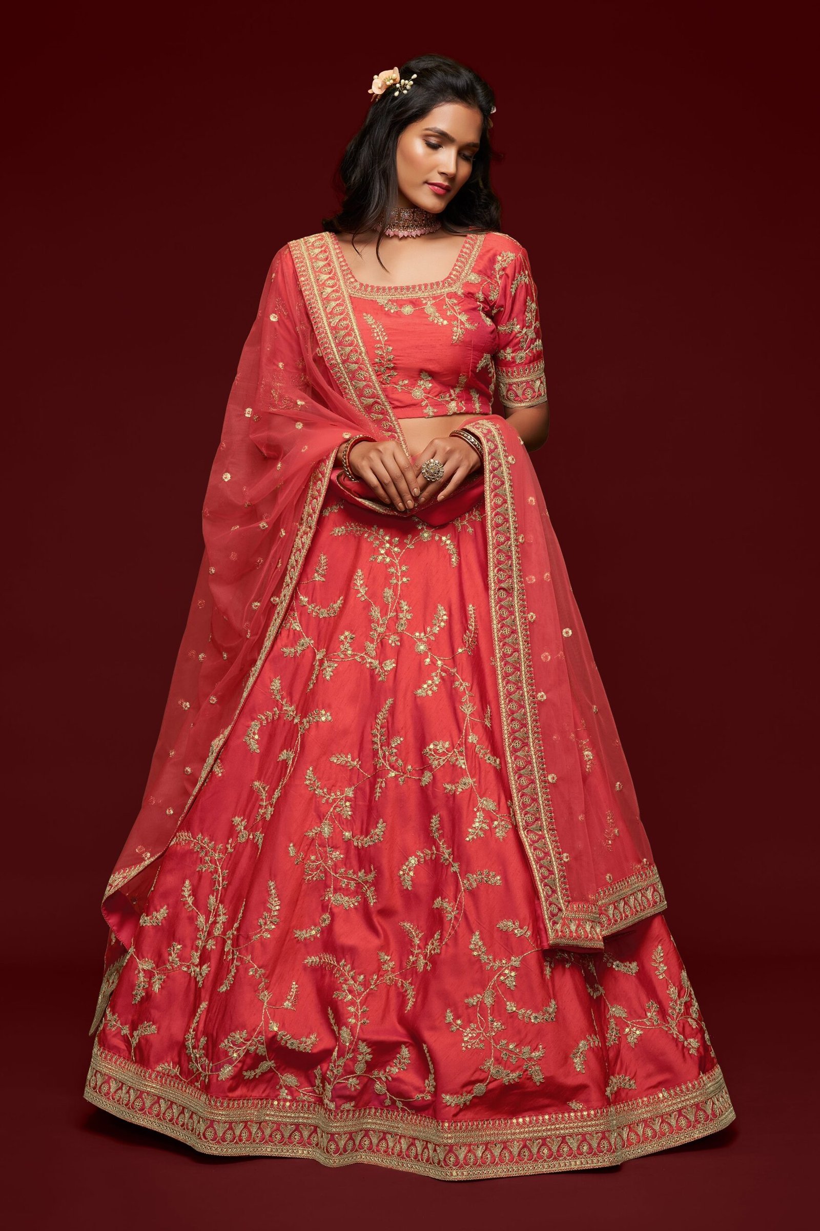Peach Lehenga Choli For Women Latest Bridal Wear Zari, Sequins Dori Work Party Wear Ghaghra Choli