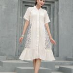 Cotton Linen Off-white Midi Dress