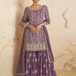Ameya Lilac Designer Georgette & Chinnon Palazzo Suit