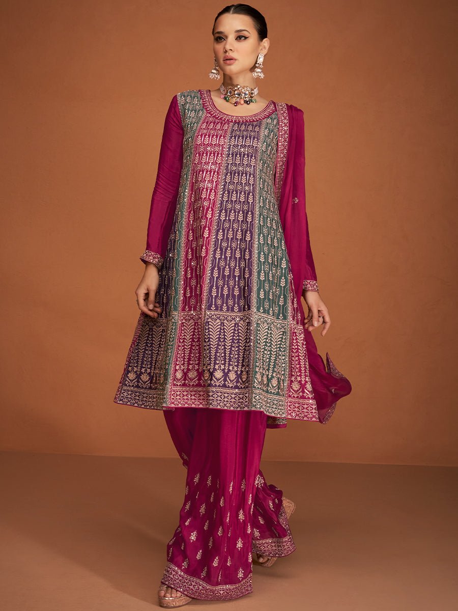 Pink Designer Chinon Silk Salwar Suit