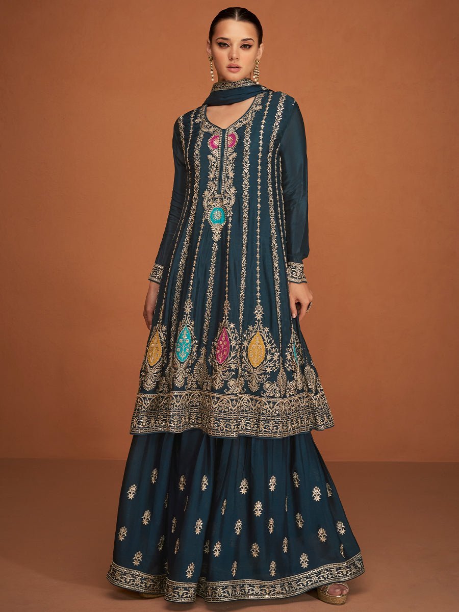 Zara Green floral Chinon Silk Salwar Suit