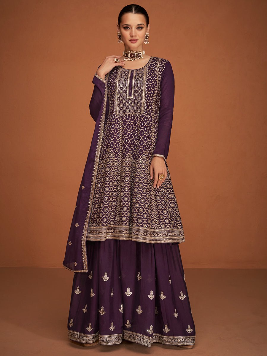 Sarah Purple & Gold Chinon Silk Salwar Suit