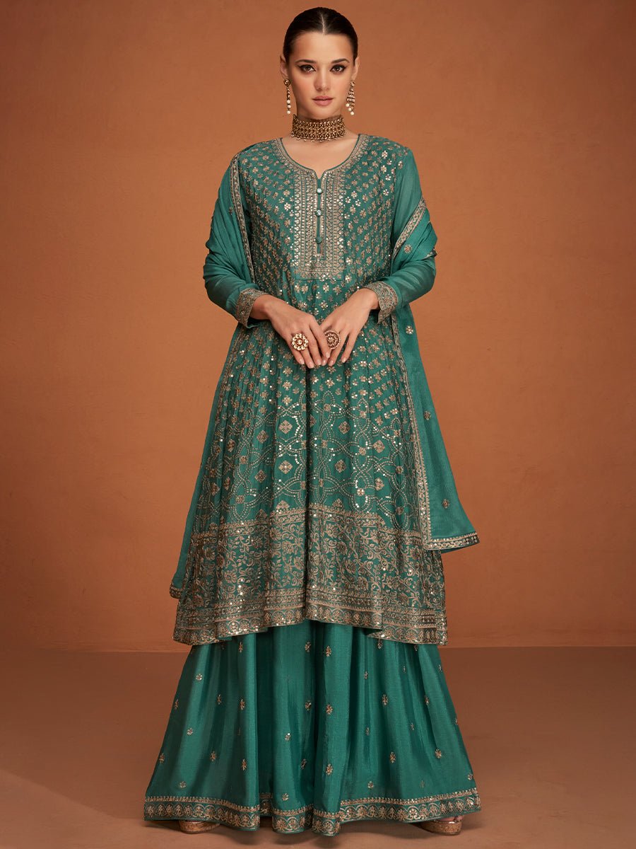 Felicia Green Chinon Silk Salwar Suit