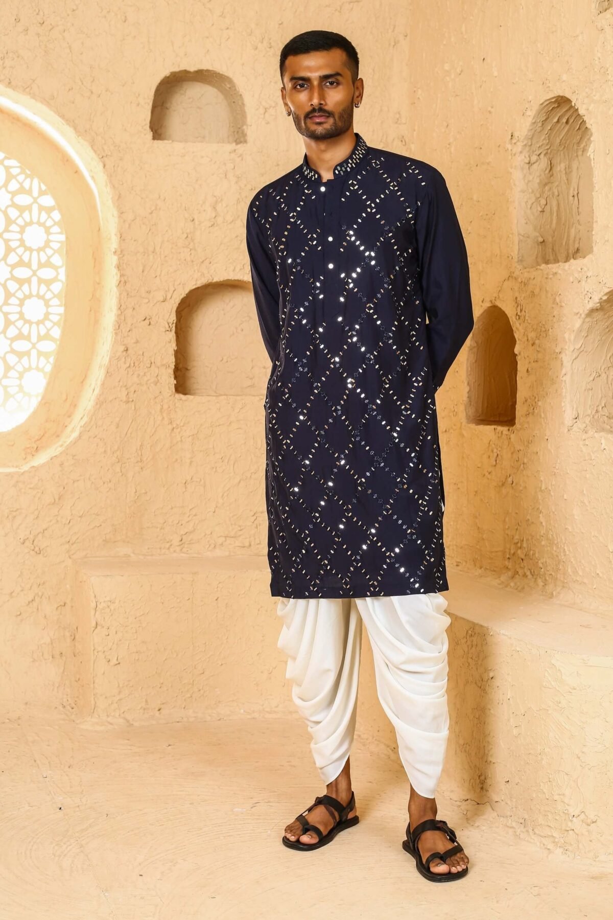 Navy mirror work kurta with pant